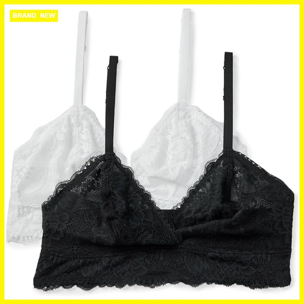 Stretch Galloon Lace Unlined Longline Triangle Bralette Pack Of 2